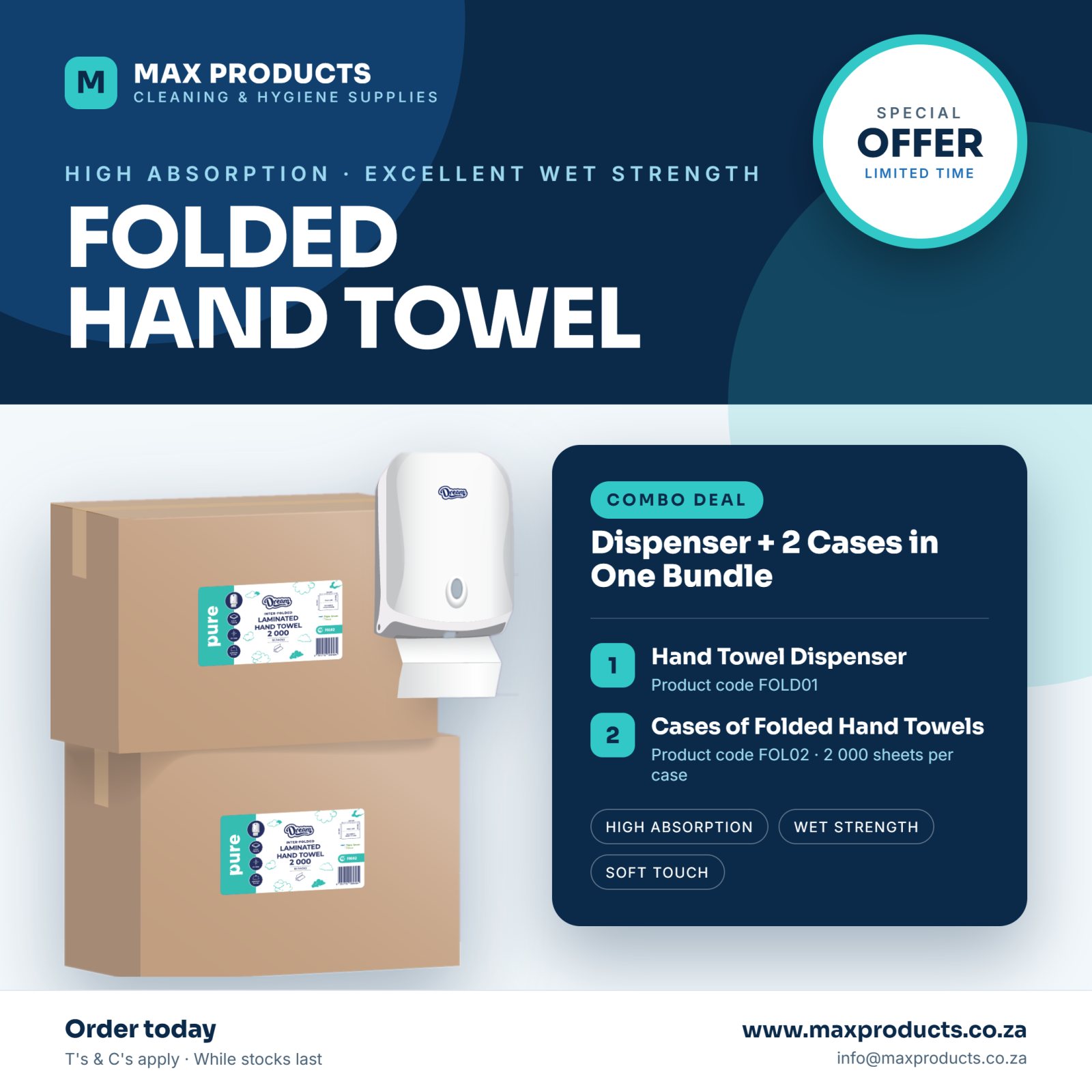 Folded Towel (x2) and FREE Dispenser Special